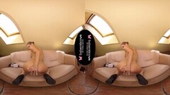Solo blonde Babe, Sarah Kay is masturbating, in VR Thumb